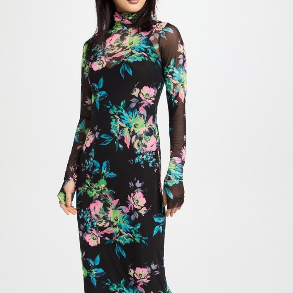 AFRM Shailene Turtleneck Long Sleeve Mesh Midi Dress  Shailene Turtleneck Long M